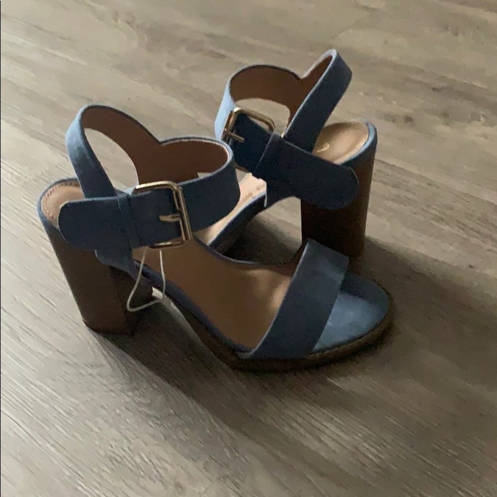 Suede blue block heels